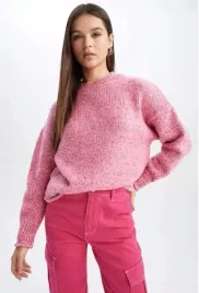 defacto-sweter-prosty-rozowy-casual-xs-wlc-t1a