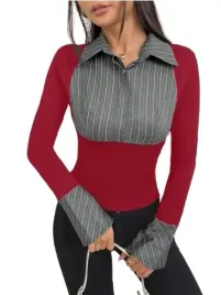 shein-bluzka-czerwono-szara-dopasowana-40-42-lgz