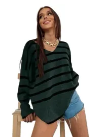sweter-damski-zielony-w-czarne-paski-prosty-lrp