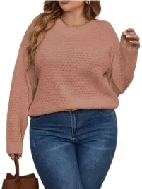 shein-plus-size-sweter-damski-rozowy-casual-46-lrn