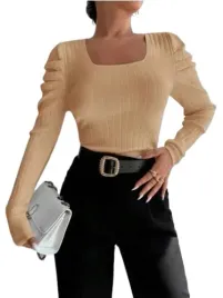bluzka-damska-bezowa-gladka-prazkowana-casual-lox