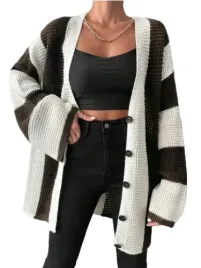 sweter-damski-bialo-brazowy-w-paski-luzny-lof