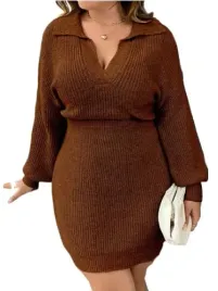 shein-plus-size-sukienka-brazowa-gladka-48-llu