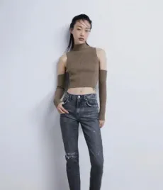 zara-bluzka-damska-brazowa-prazkowana-basic-m-haa