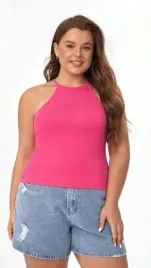 shein-plus-size-bluzka-rozowa-gladka-basic-44-lhc
