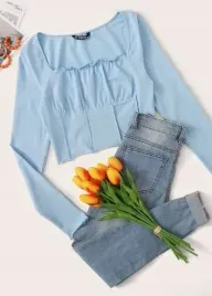 shein-bluzka-damska-niebieska-marszczenie-38-m4t