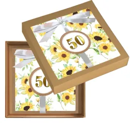 kartka-w-pudelku-na-50-urodziny-brazowa-w-kwiaty-zolte-sloneczniki