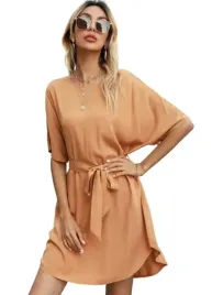 shein-sukienka-brazowa-prosta-z-paskiem-38-vug