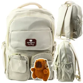 plecak-miejski-szkolny-kapibara-brelok-przypinki-bezowy-kremowy-25l-42cm