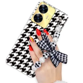 etui-do-realme-c55-blink-uchwyt-bialo-czarne-perly-z-kokardka-w-pepitke
