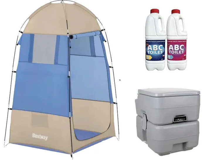 Toaleta Turystyczna 33L Wc + Płyny 4L + Namiot Przebieralnia Kamper Camping