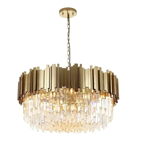 Żyrandol Kryształowy Pipe Organ Brass 75cm Lampa Wisząca Okrągła Złota