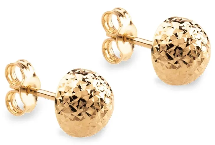 ZŁOTE KOLCZYKI PÓŁKULKI DIAMENTOWANE 585 14KT 7 mm