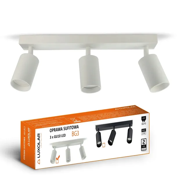 Lampa Sufitowa Żyrandol Plafon Tuby Metal SPOT BG3 LED 3xGU10 Biała