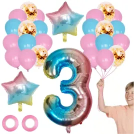 balony-teczowe-jednorozec-29szt-zestaw-na-3-urodziny
