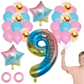 balony-teczowe-jednorozec-9-urodziny-zestaw-29-szt-helium