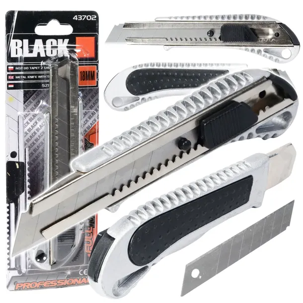 NÓŻ DO TAPET METALOWY NOŻYK 18MM OSTRZE ŁAMANE SAFE BLISTER PACKAGE