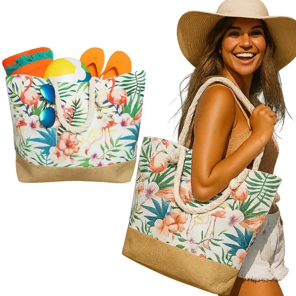 TORBA PLAŻOWA Z UCHWYTEM ZAPINANA ZAMEK SHOPPER TOREBKA NA PLAŻĘ PIKNIK