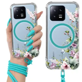 etui-do-xiaomi-13-pro-antishock-ring-magsafe-turkusowa-smycz-kwiatowe