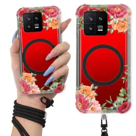 etui-do-xiaomi-13-antishock-ring-magsafe-czarna-smycz-kwiatowe-wzory