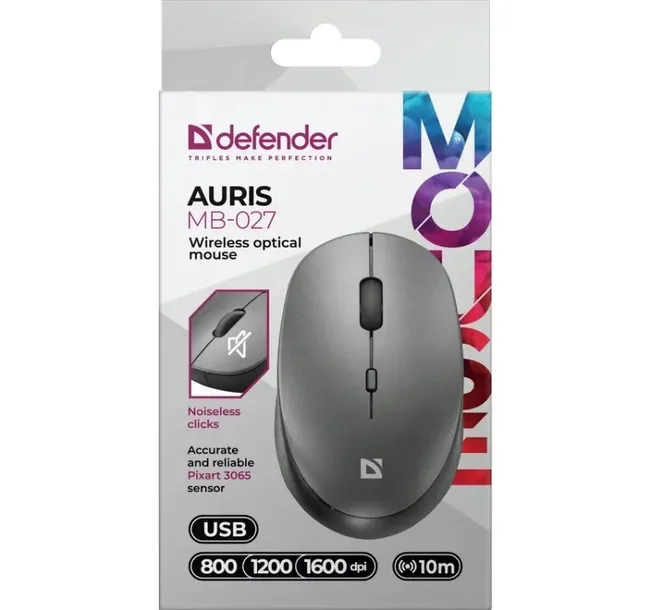 mysz-defender-auris-mb-027-rf-silent-szara-optical-stan-nowy-kolor-szary