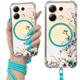 etui-do-xiaomi-redmi-note-13-4g-antishock-magsafe-turkusowa-smycz-kwiaty