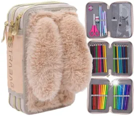 piornik-trzykomorowy-szkolny-z-wyposazeniem-dla-dziewczynki-pluszowy-krolik