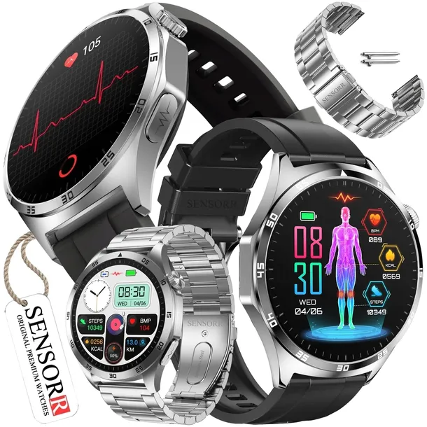 SMARTWATCH MĘSKI AMOLED ROZMOWY EKG POMIAR CUKRU CIŚNIENIE TEMPERATURA PL