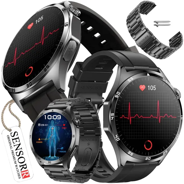 ZEGAREK MĘSKI SMARTWATCH ROZMOWY EKG POMIAR CUKRU CIŚNIENIE TEMPERATURA PL