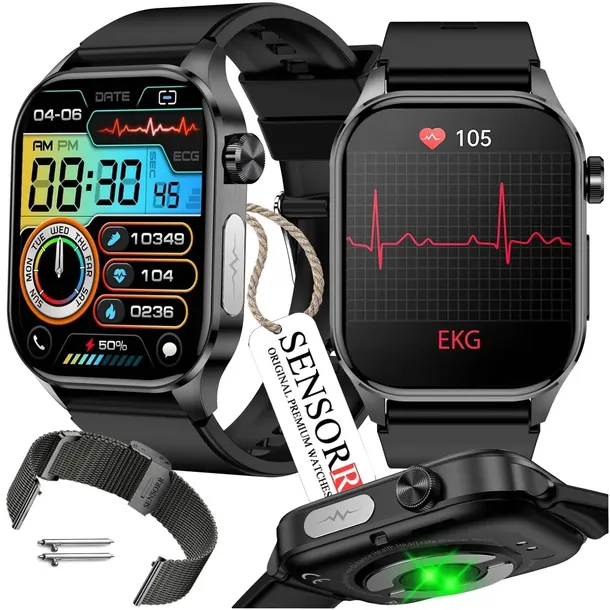 SMARTWATCH DLA SENIORA POMIAR CUKRU GLUKOZA EKG CIŚNIENIOMIERZ ROZMOWY PL