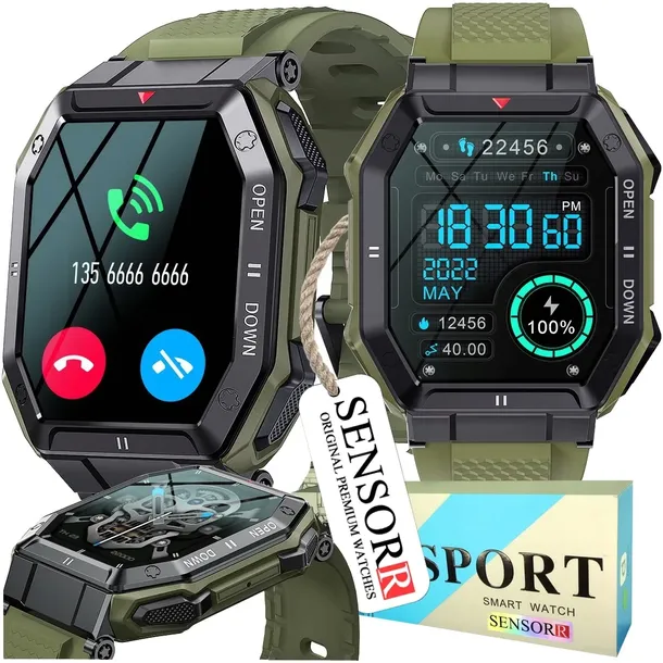 MOCNY WOJSKOWY ZEGAREK MĘSKI SMARTWATCH ROZMOWY SMS POLSKIE MENU ORYGINALNY