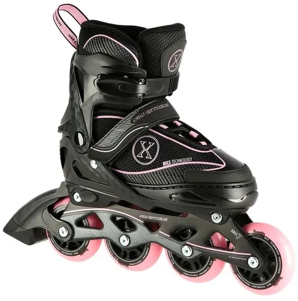 rolki-z-regulacja-lyzworolki-rozowe-rekreacyjne-kauczukowe-mlodziezowe-nils-twardosc-kol-82a