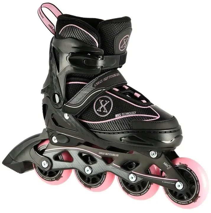 rolki-z-regulacja-lyzworolki-rozowe-rekreacyjne-kauczukowe-mlodziezowe-nils