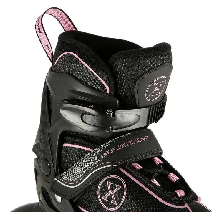 rolki-z-regulacja-lyzworolki-rozowe-rekreacyjne-kauczukowe-mlodziezowe-nils-stan-nowy