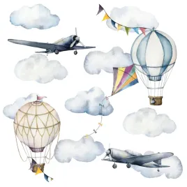 2-x-naklejki-na-sciane-dla-dzieci-samoloty-balony-chmury-pastelowe-50x100cm
