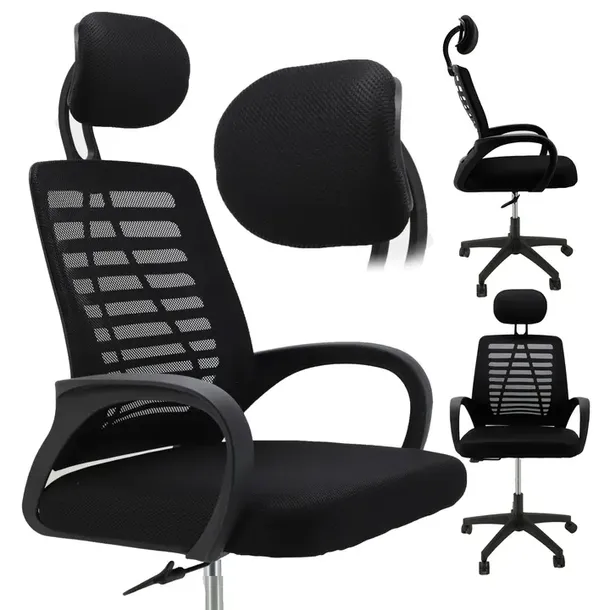 Fotel Biurowy Krzesło Obrotowe Ergonomiczne Czarny Materiałowy Gamingowy