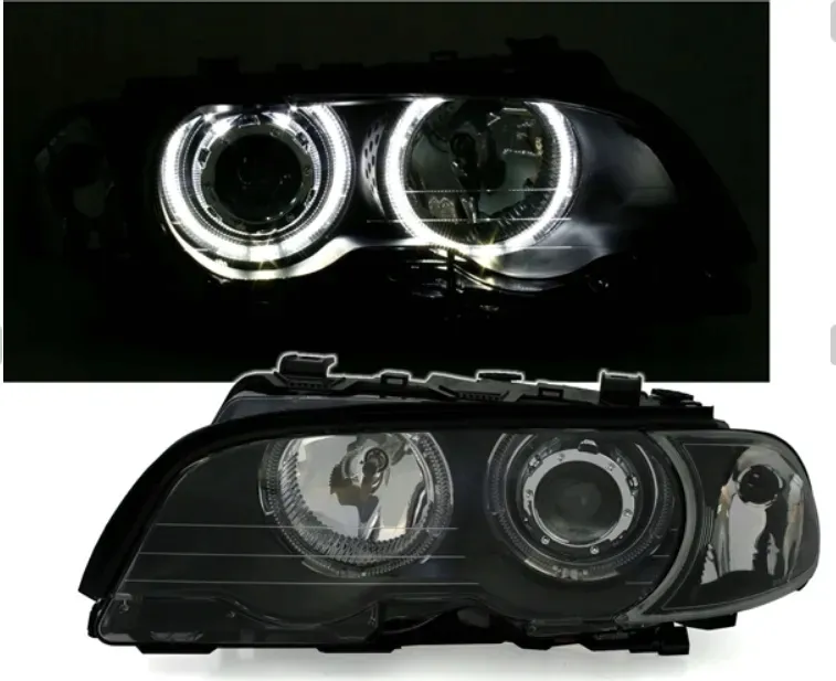 lampy-bmw-e46-coupe-cabrio-99-03r-biale-ringi-led-zarowki-h7-gratis-stan-nowy