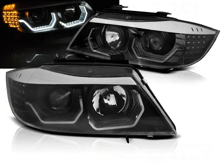 LAMPY PRZEDNIE BMW E90 E91 05-08R RINGI 3D LED BLACK + ŻARÓWKI GRATIS !