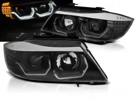 lampy-przednie-bmw-e90-e91-05-08r-ringi-3d-led-black-zarowki-gratis