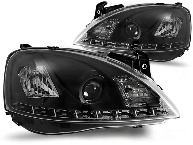 LAMPY OPEL CORSA C 00-06R DAYLIGHT LED BLACK + ŻARÓWKI GRATIS