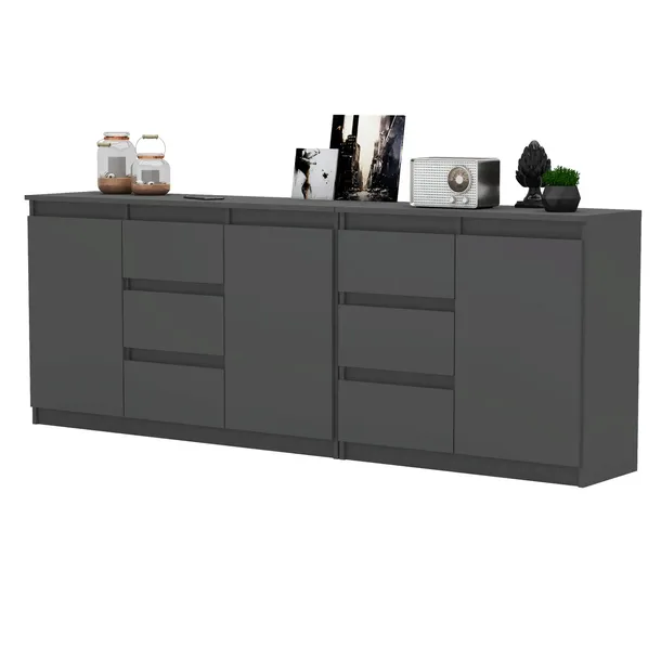 Komoda Antracyt 200 cm Duza Komoda 6 szuflad 3 drzwi ZESTAW MEBLOWY