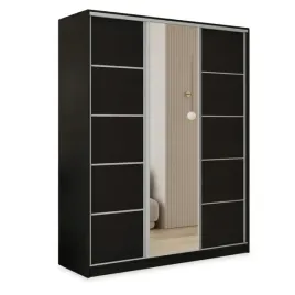 szafa-przesuwna-pina-160-cm-z-lustrem-szuflady-polki-trzydrzwiowa-czarna
