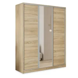 szafa-przesuwna-tari-160cm-z-lustrem-szuflady-polki-trzydrzwiowa-dab-sonoma
