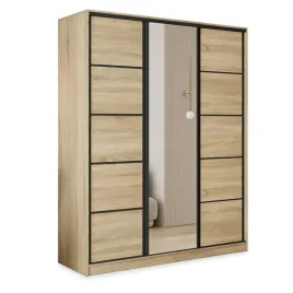 szafa-przesuwna-pina-160cm-z-lustrem-szuflady-polki-trzydrzwiowa-dab-sonoma