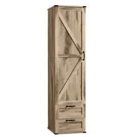 szafa-jednodrzwiowa-waska-z-polkami-szuflady-rustykalna-slupek-bezowy-180cm