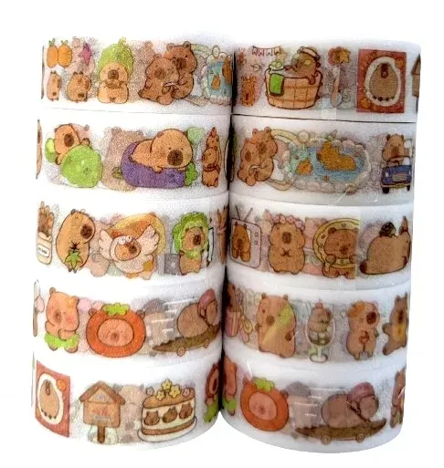 Zestaw taśmy klejące brokatowe błyszczące washie tape 10 szt. mix KAPIBARA