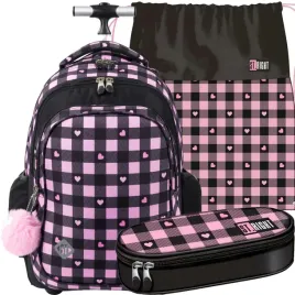 st-right-plecak-szkolny-mlodziezowy-na-kolkach-pink-checkered-zestaw-3w1