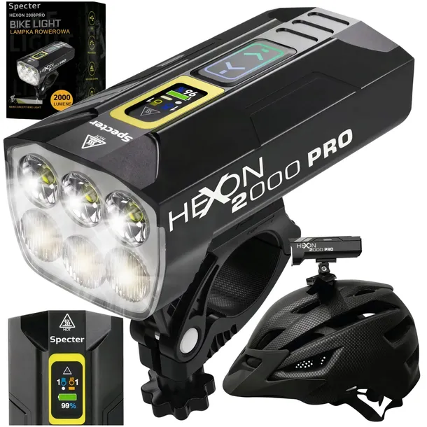 LAMPA ROWEROWA MOCNA SPECTER HEXON 2000PRO 2000LM USB C POWERBANK 10 000MAH