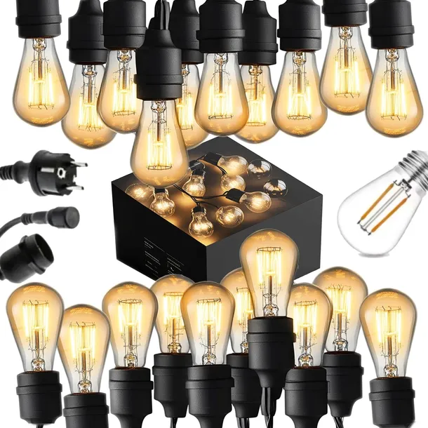 GIRLANDA ŚWIETLNA OGRODOWA ZEWNĘTRZNA 20M ŻARÓWKI 20 LED LAMPKI OGRODOWE
