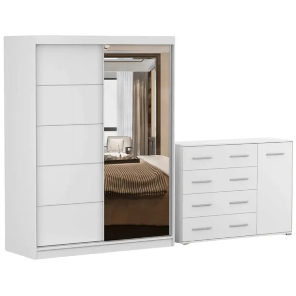 Zestaw VISTA 05 Szafa 150 Komoda FRIDA 02 135 półki BIAŁY PRODUCENT